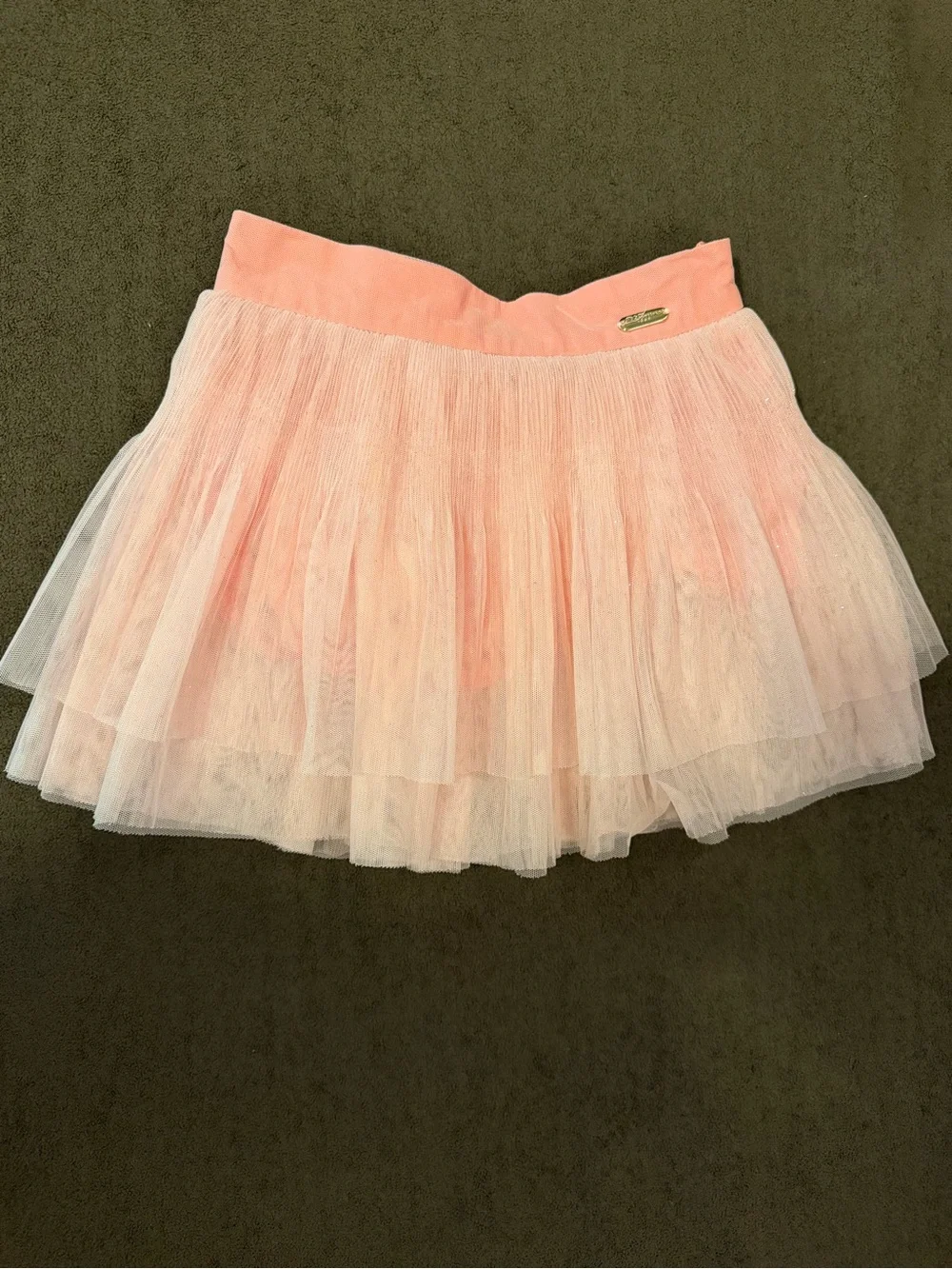 Girls Peach Pink Layered Tulle Skirt with Stretch Waistband